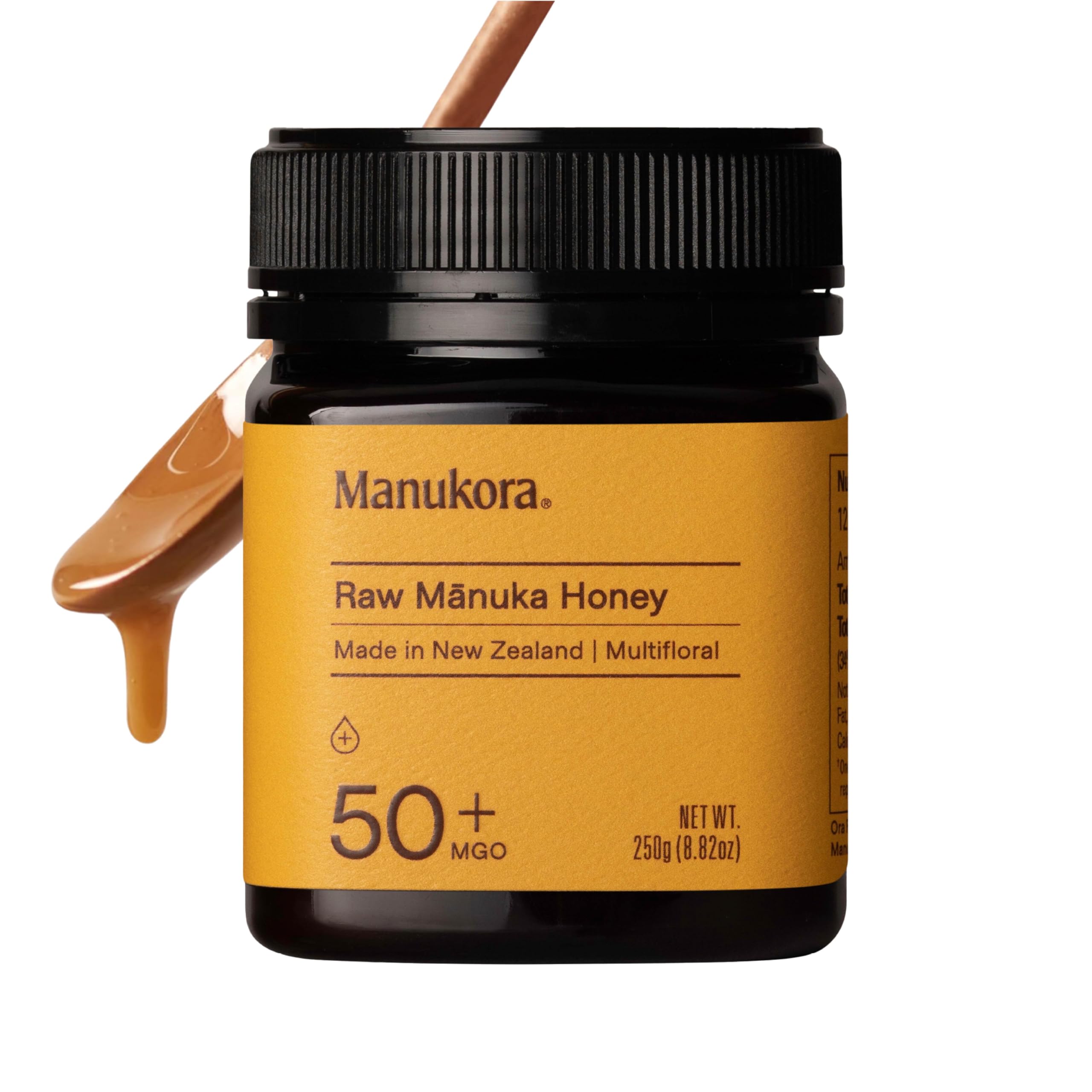 Manukora Raw Manuka Honey MGO 50+, New Zealand Honey, Superfood, 2000+ Natural Compounds, Non-GMO, 3rd-Party Tested, Glyphosate Residue Free, Traceable Hive-to-Hand, Immune and Daily Wellness Support, 250g