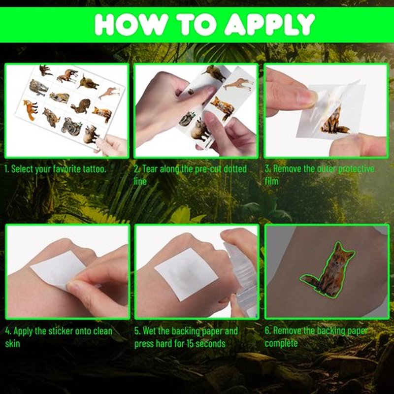 96 PCS Realistic Wildlife Jungle Animal Glow In The Dark Luminous Pre-Cut Temporary Tattoos Sticker Reptile Birthday Party Decorations Supplies Favors Gifts Boys Girls Zoo Cute Fake Tattoo Themed