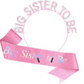Chanaco Big Sister Gifts for Girls Pink Metal Rhinestone Crown Headband Glitter Satin Sash Big Sister to Be Accessory Set Announcement Party Decorations Cute Sibling Hairband Gift (Pink)