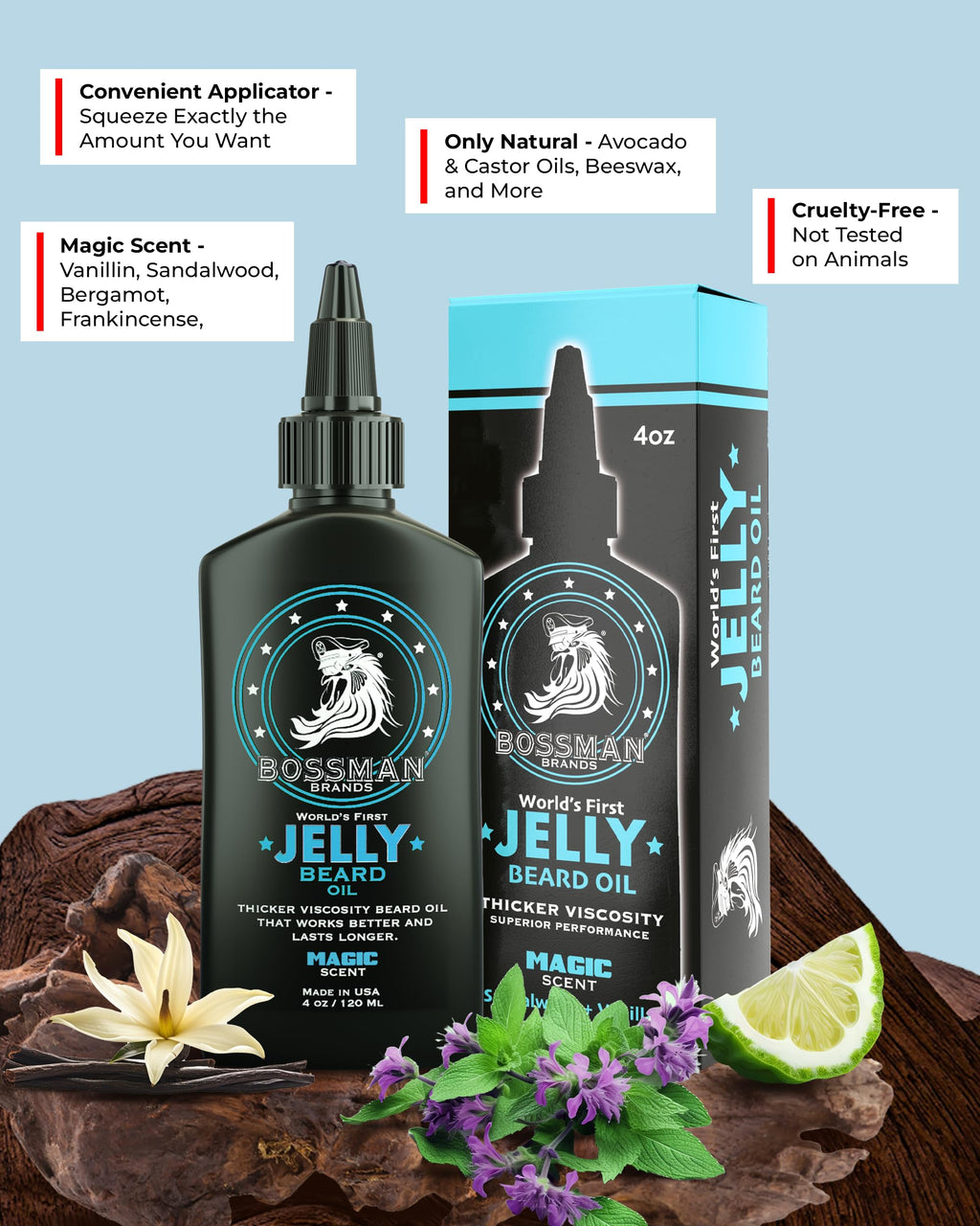 Bossman Jelly Beard Oil Variety Pack - Beard Grooming Care and Growth Kit - All 6 Beard Jelly Oil Scents - Made in USA