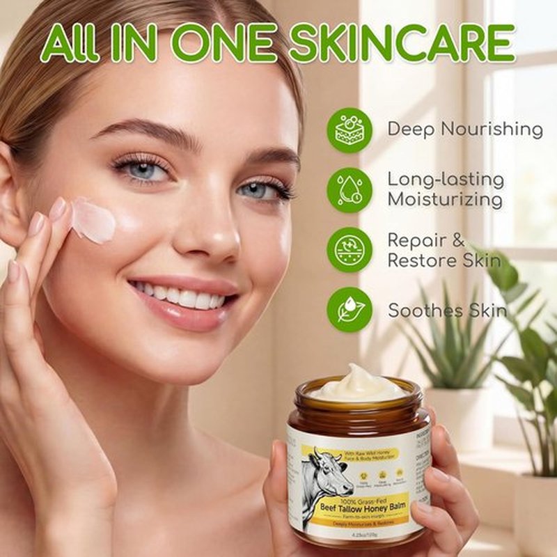 Beef Tallow | 100% Grass-Fed Face Moisturizer & Whipped Honey Balm Cream - Unscented 4.2 OZ