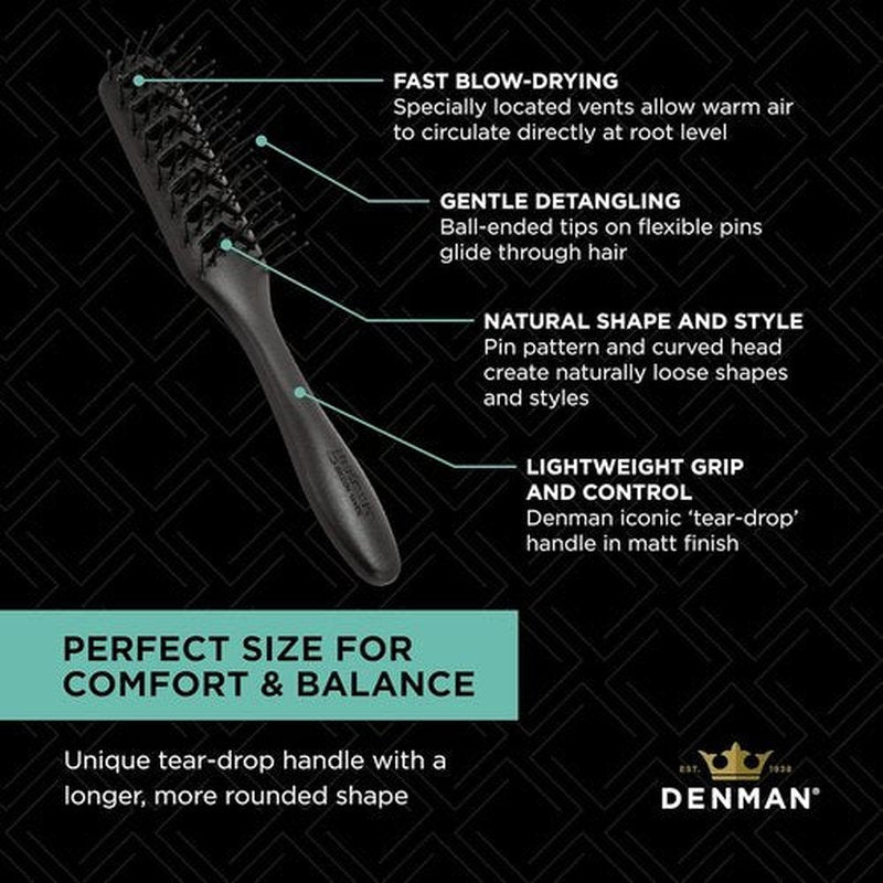Jack Dean by Denman D200 Flexible Vent Brush - Ideal Styling Tool for All Hair Types (Black)