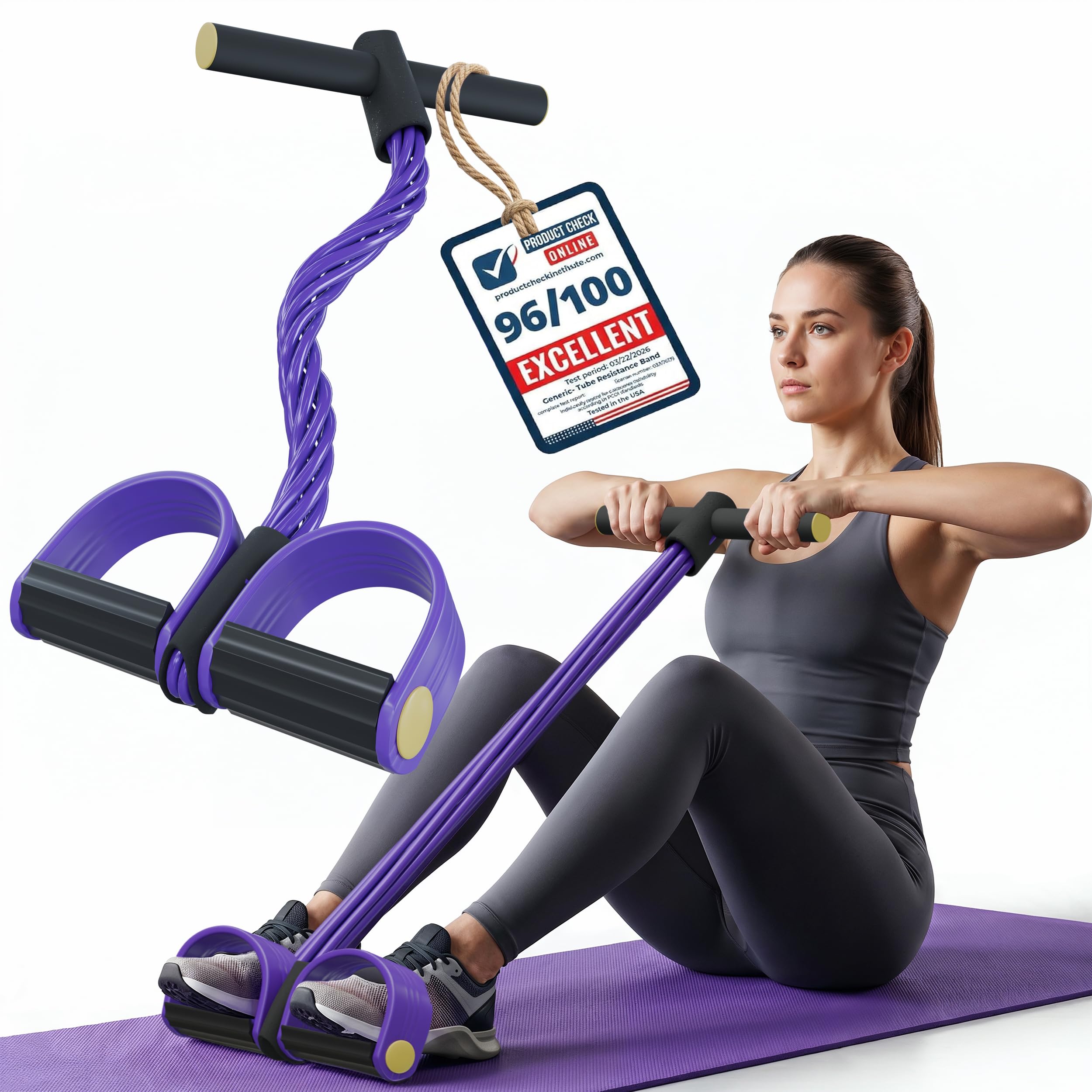 RZHEST Resistance Band with Pedals, 6 Tube Pedal Resistance Band for Full Body Home Workout, Exercise Band with Handles for Abs, Glutes, Arms & Legs, Portable Fitness Equipment for Women