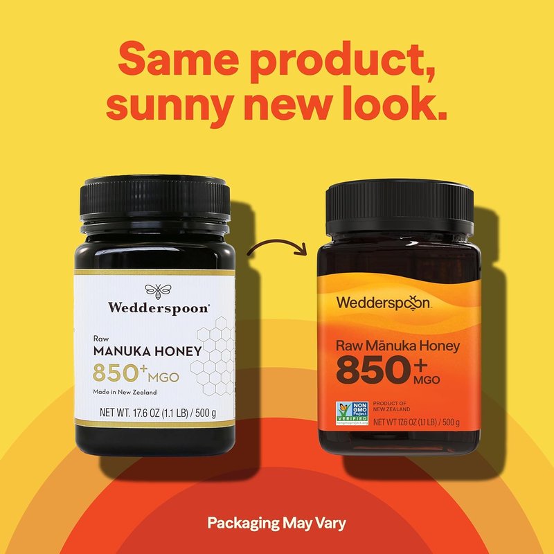 Wedderspoon Raw Manuka Honey 850+ MGO - Unpasteurized Superfood in BPA-Free 17.6 Oz Jar
