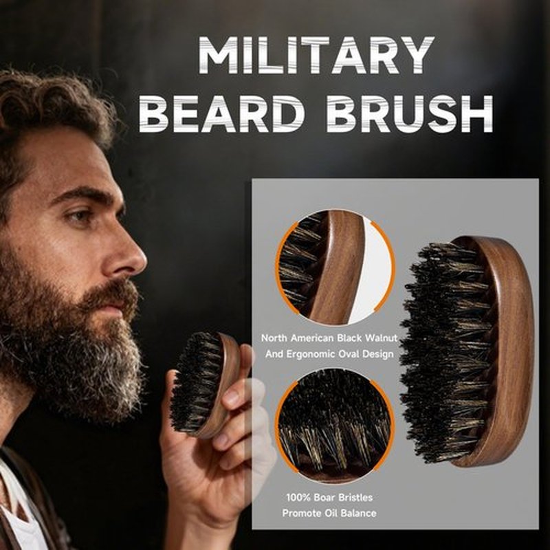 BFWood Mens Beard Brush Comb Kit, Small Travel Beard Set - Natural Boar Bristles With Black Walnut Wood, Grooming Sandalwood Mustache Comb, Mustache Trimming Sissors With Storage Bag