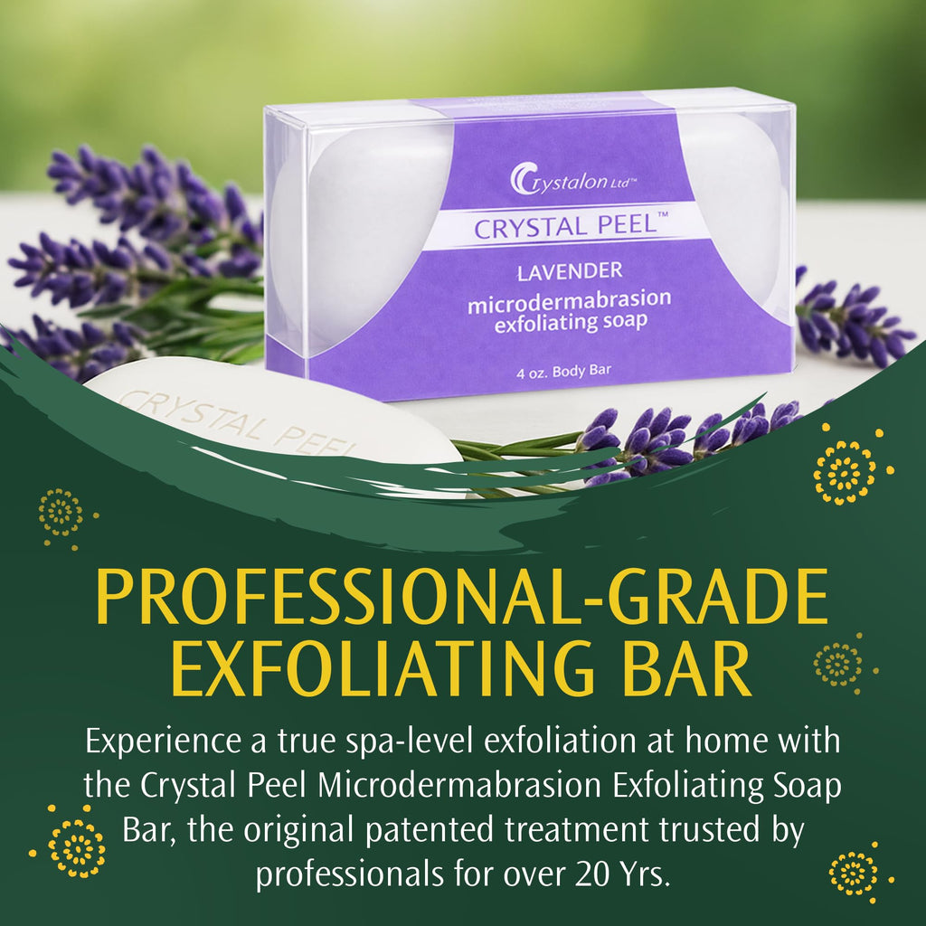 Exfoliating Bar Soap for Men & Women, Crystal Peel Luxury Microdermabrasion Hydrating & Exfoliating Body Soap Bar, Solid Magnesium Mineral Scrub for Buffing Away Dirt & Oil, Smooths Skin, Lavender 8oz