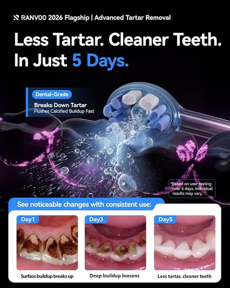 RANVOO AirJet X5 Electric Toothbrush - New-Gen Jet Clean for Max Tartar Removal | 60-Day Rechargeable Battery, 3 Pro Brush Heads, Pale Violet