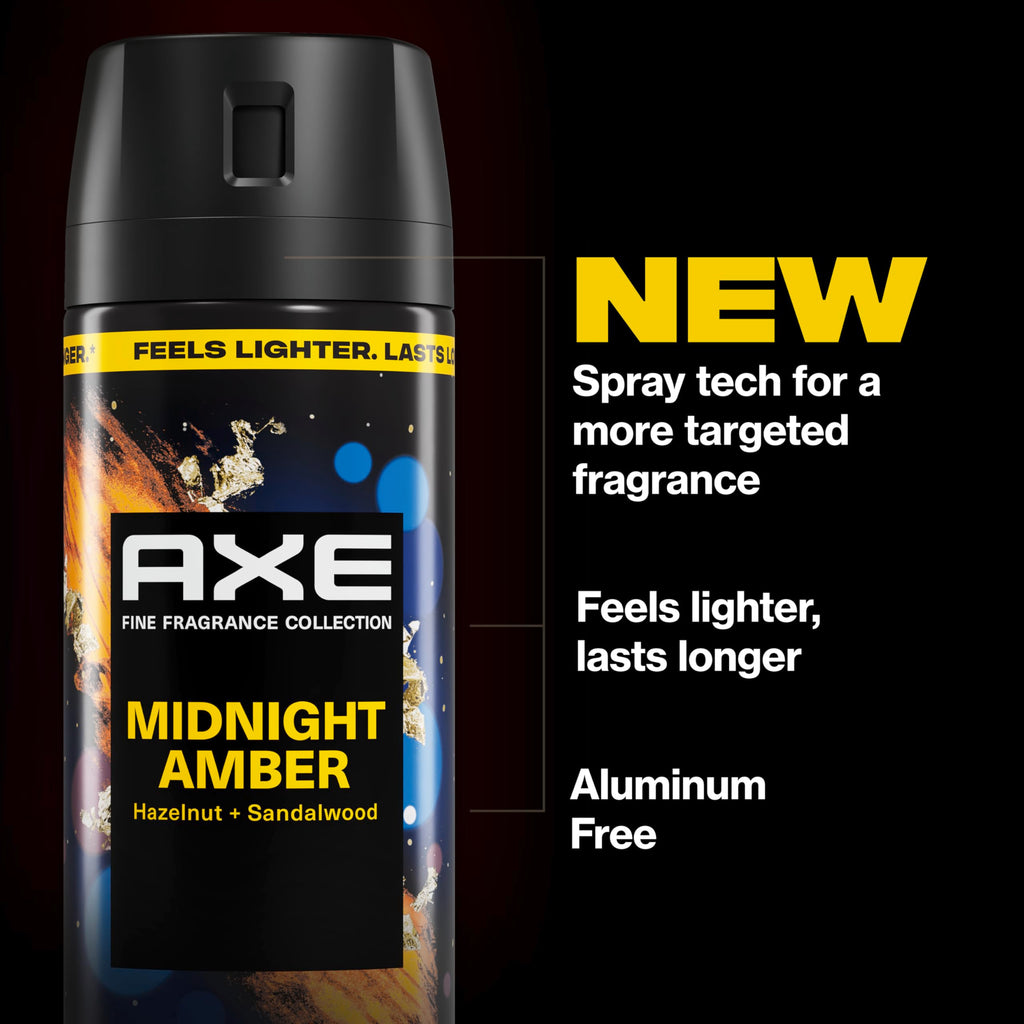AXE Fine Fragrance Collection Body Spray 3 Count Midnight Amber 72 Hour Freshness Aluminum Free 2.9 oz
