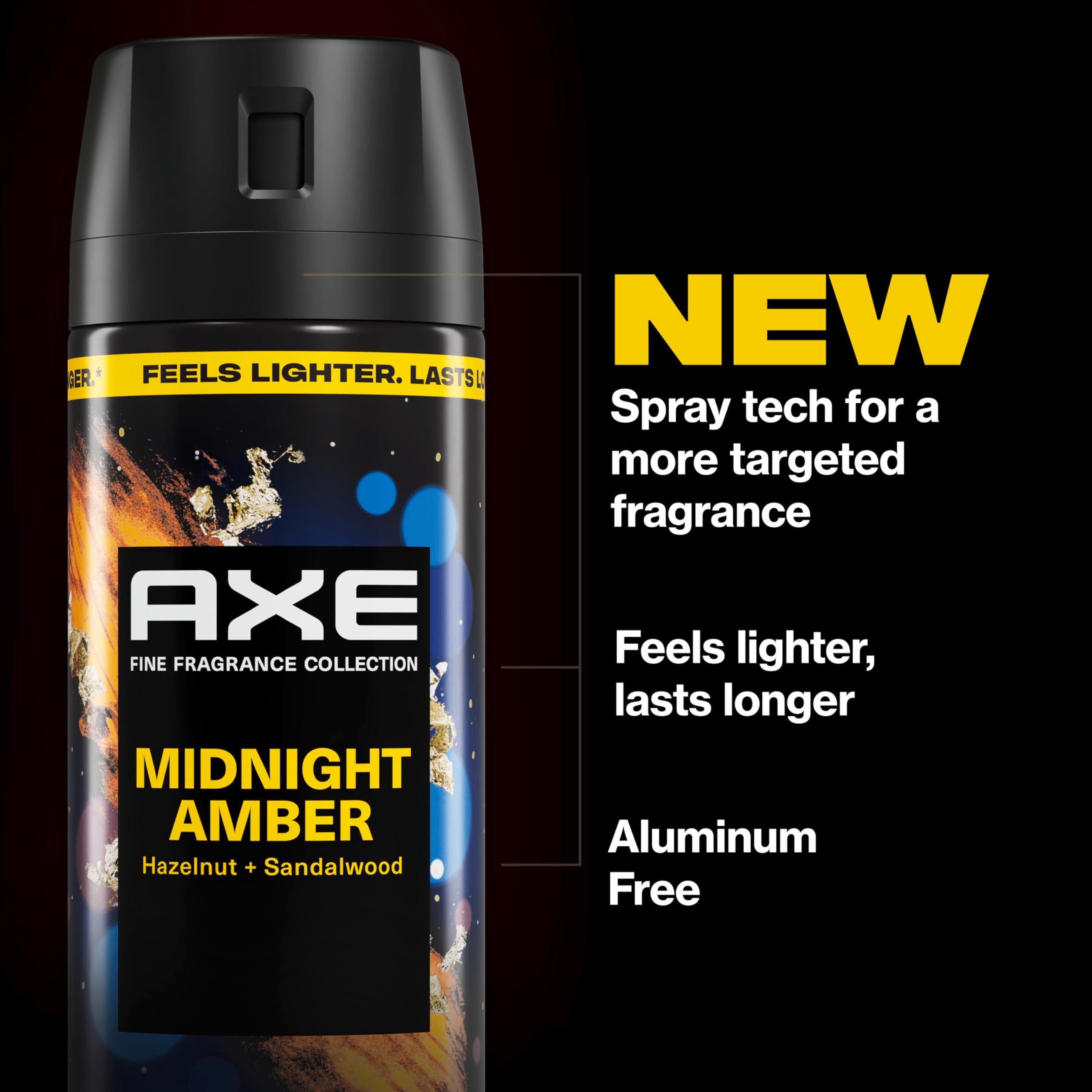 AXE Fine Fragrance Collection Body Spray 3 Count Midnight Amber 72 Hour Freshness Aluminum Free 2.9 oz