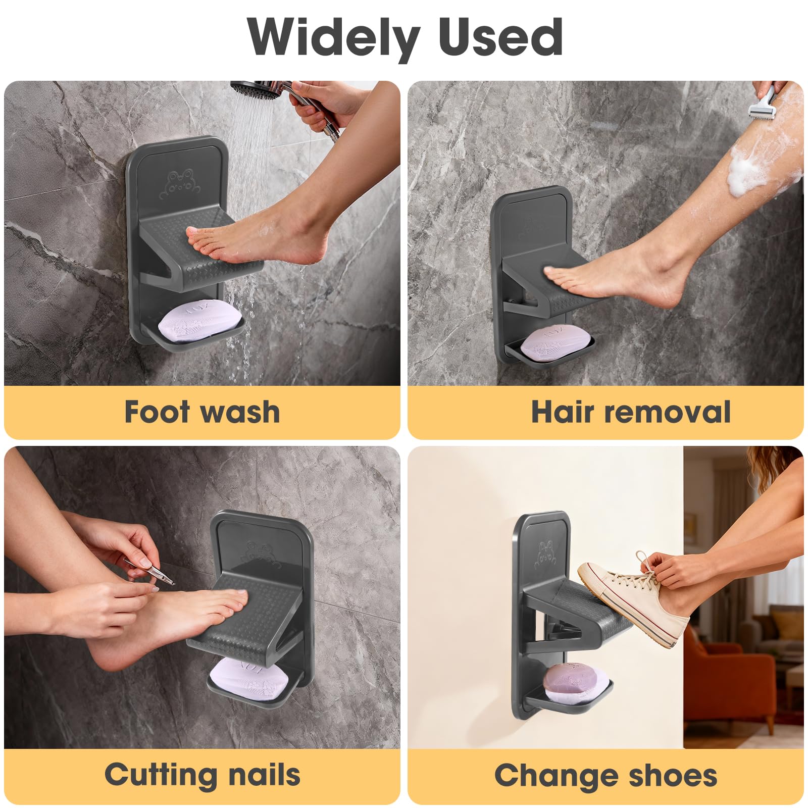 Shower Foot Rest, Shower Benches for Inside Shower to Sit On, Shower Stool for Shaving Legs - Thickened ABS Shower Foot Stool with Non-Slip Strip, Drainable Soap Box Storage（Dark Gray）