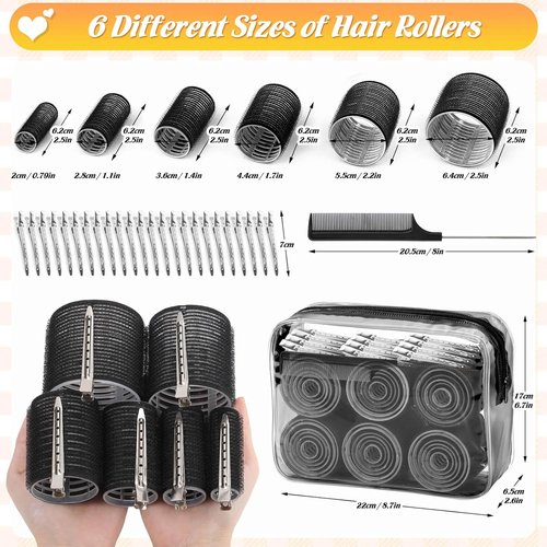 Skiennix Hair Rollers - 62 Pcs Self-Grip Curlers for Long, Medium & Short Hair | Includes Clips & Storage Bag