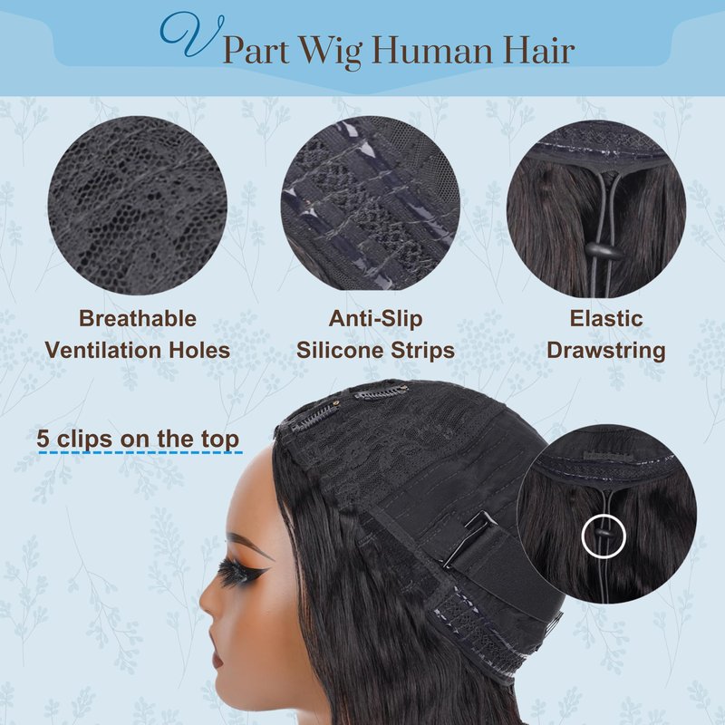 V Part Wig Human Hair Body Wave Upgrade Glueless Wigs Human Hair U partVpart Human Hair Wig Beginner Friendly Real Hair wigs for Women 180% Density 18inch 1b-30