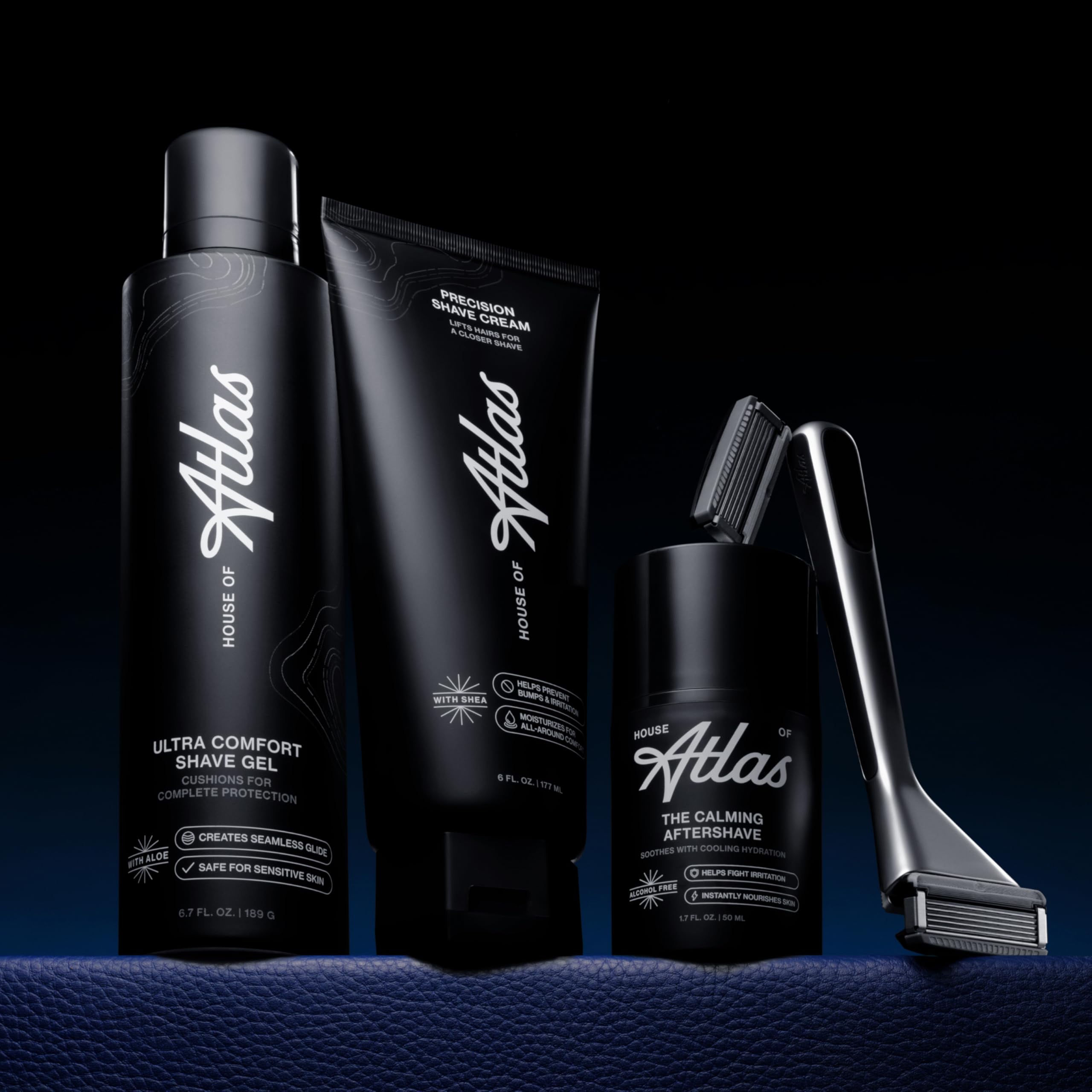 House of Atlas, Razors for Men - Mens Razors for Shaving with Handle & 2 Razor Blade Refills, 5-blade Precision Trim Edge, Smooth Close Shave, Reusable Razor for Men (Dusk)