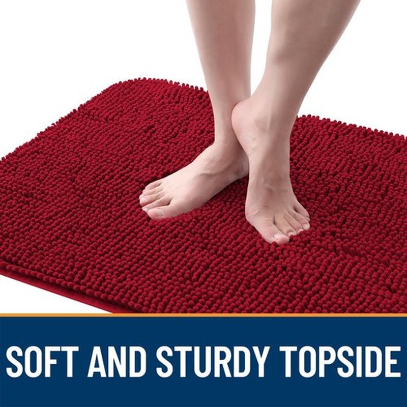 OLANLY Dog Door Mat - Absorbent Non-Slip Chenille Mat for Muddy Paws | 59x24 Inches, Quick Dry, Red
