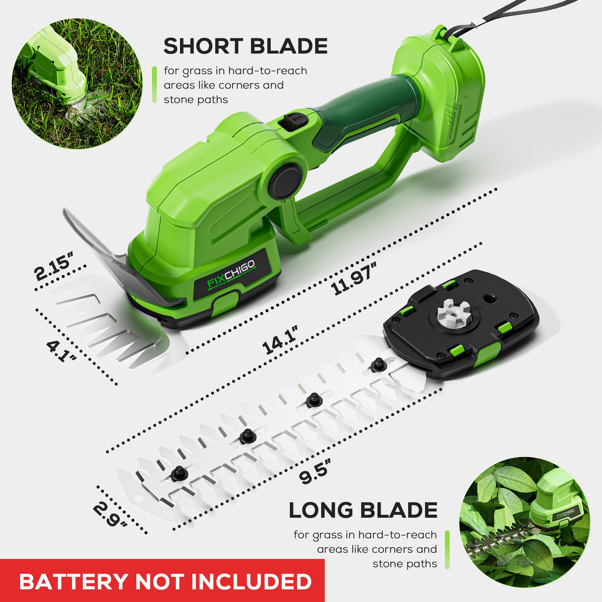 FIXCHIGO 21V Cordless Hedge Trimmer, 2 in 1 Handheld Bush Trimmer Compatible with MAKITA 21V Battery(Battery not Included), Electric Grass Shear for Garden Yard Lawn Care, Powerful & Lightweight