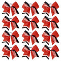DEEKA 12 PCS Softball Cheer Bows 8" Thread Large Cheerleader Hair Bows Ponytail Holder Handmade for Teen Girls Sports -Red/Black/White