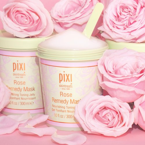 Pixi Rose Remedy Mask | Toning Jelly Face Mask with Rosehip Oil, Cica & Turmeric | Hydrates, Soothes & Restores Radiance | 10 fl oz/300 ml