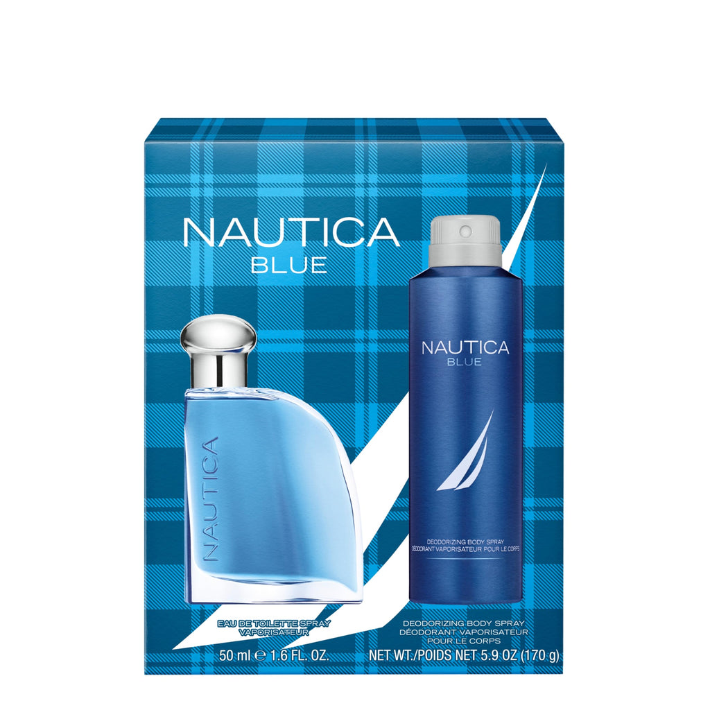 Nautica Blue Giftset 1.6 fl oz EDT + 5.9 oz Deodorizing Body Spray, Notes of Basil, Jasmine, and Cedarwood, Men's Fragrance, Long Lasting, Everyday Fragrance