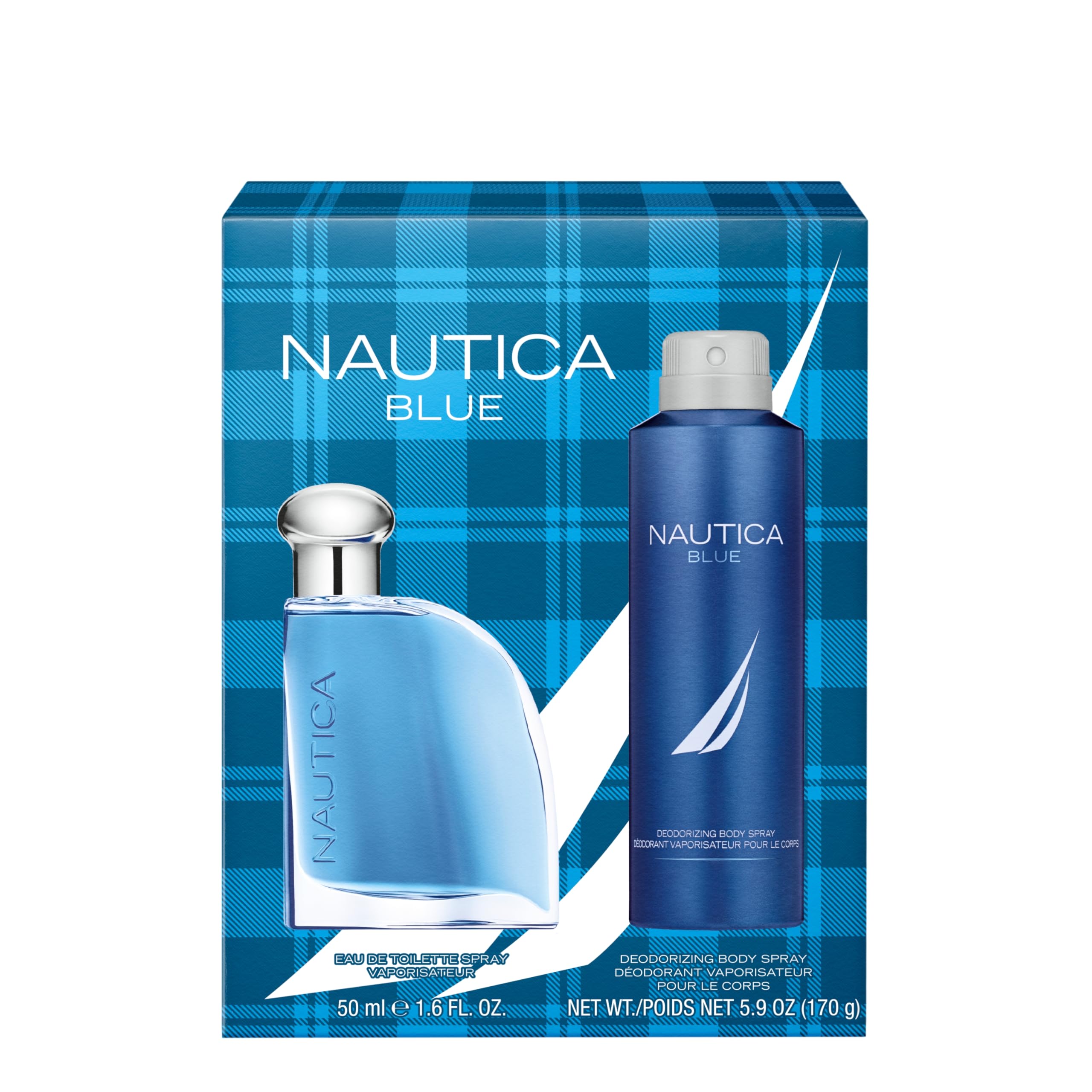 Nautica Blue Giftset 1.6 fl oz EDT + 5.9 oz Deodorizing Body Spray, Notes of Basil, Jasmine, and Cedarwood, Men's Fragrance, Long Lasting, Everyday Fragrance
