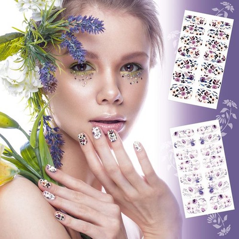 168 Pcs 12 Sheets Full Wraps Nail Polish Stickers Flower Print Self-Adhesive Nail Decal Strips with File Manicure Kits Colorful Flower Full Cover Decal Strips for Women DIY Decoration(Bright Style)