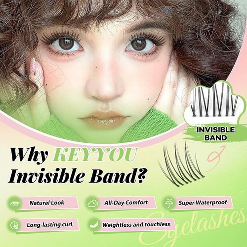 KEYYOU Aurora Lash Clusters Kit Fairy Lash Extension Kit C Curl 120Pcs Eyelash Extension Kit Wispy Natural Invisible Band Lash Kit with Waterproof DIY Lash Extension Kit at Home(Aurora-C-8-16MIX)