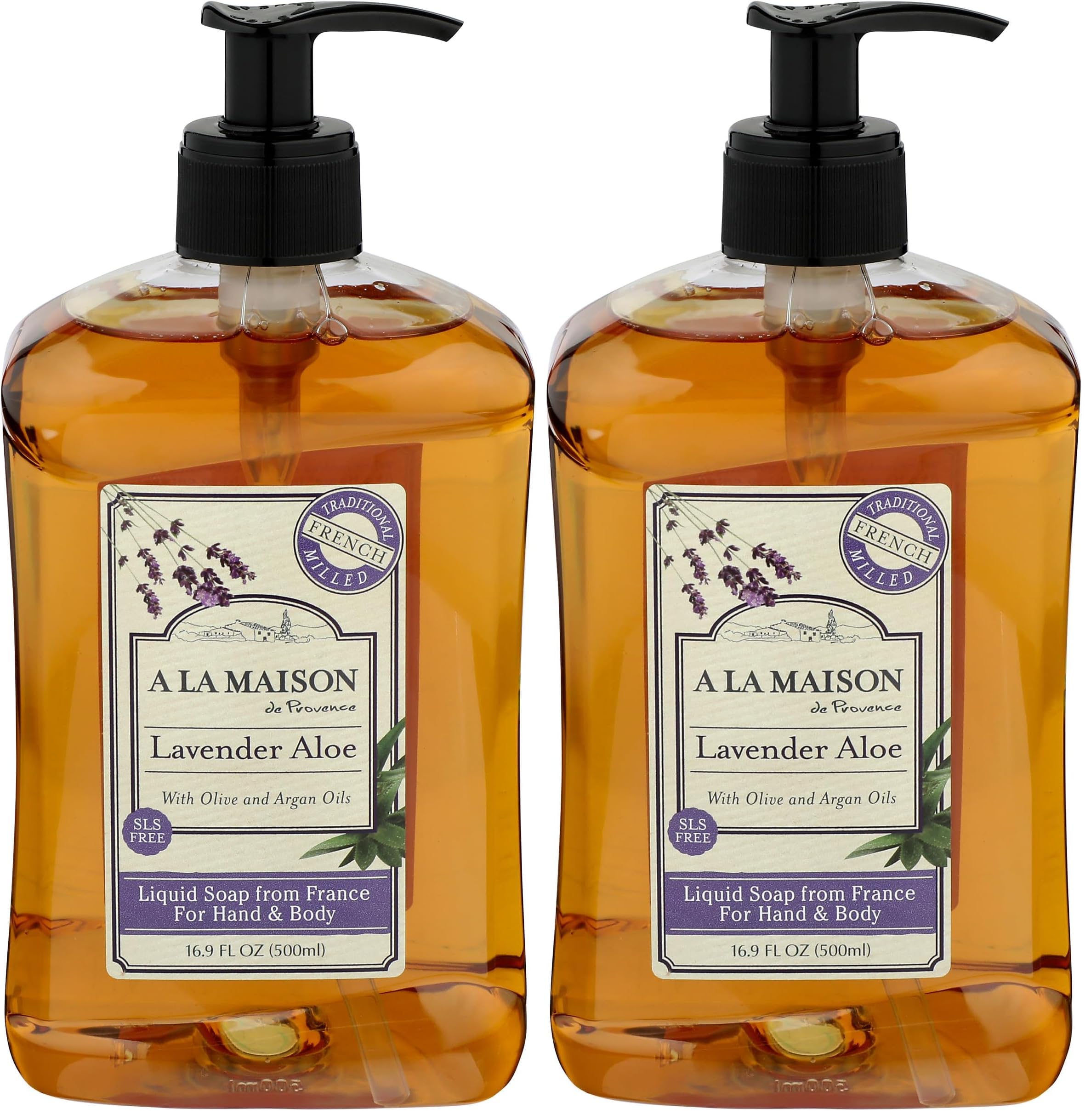 A LA MAISON French Liquid Hand Soap, Lavender Aloe - Natural Hand Wash Made with Essential Oils - Biodegradable, Plant-Based, Vegan, Cruelty-Free, Alcohol & Paraben Free (16.9 oz, 2 Pack)