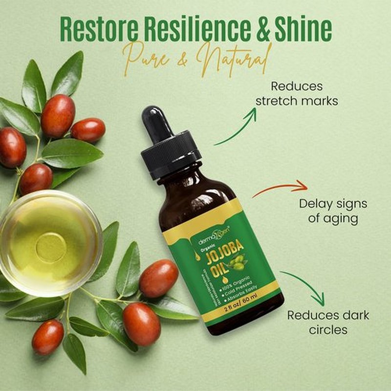 DERMAXGEN Jojoba Oil -100% Organic & Cold Pressed Oil - Anti-Aging Moisturizing Treatment for Face, Hair, Skin & Nails, Acne Scars, Anti-Wrinkle. (2 FL OZ)