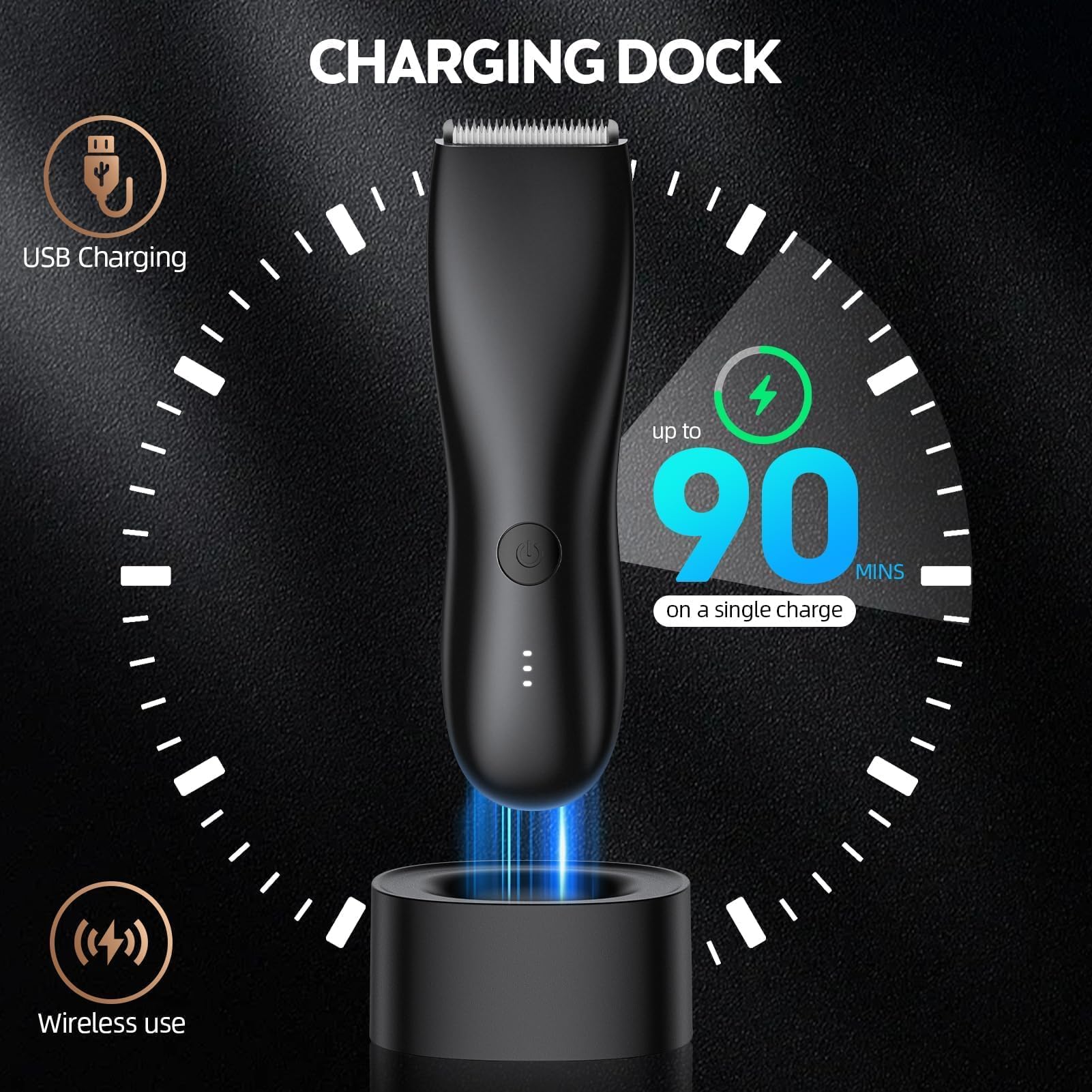 FlyCoco Body Hair Trimmer for Men and Women, Electric Groin and Body Hair Shaver - No Nick, No Cut, No Razor, No Burn Pubice Electric Shaver, Waterproof Full Body Groomer with Standing Recharge Dock