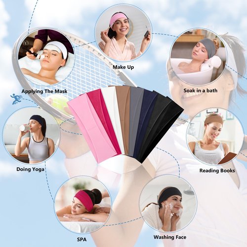 Headbands for Women – 8 Pack Wide Elastic Hair Bands, Soft Stretchy Non-Slip Sweatbands for Workouts, Yoga, Washing Face & Daily Wear