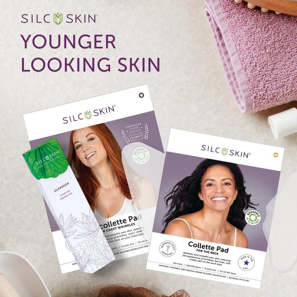 Silcskin Chest And Neck Care Bundle With Decollette Pad Collette Pad And Skin Cleanser, Reusable Medical Grade Silicone For Chest And Neck Wrinkles