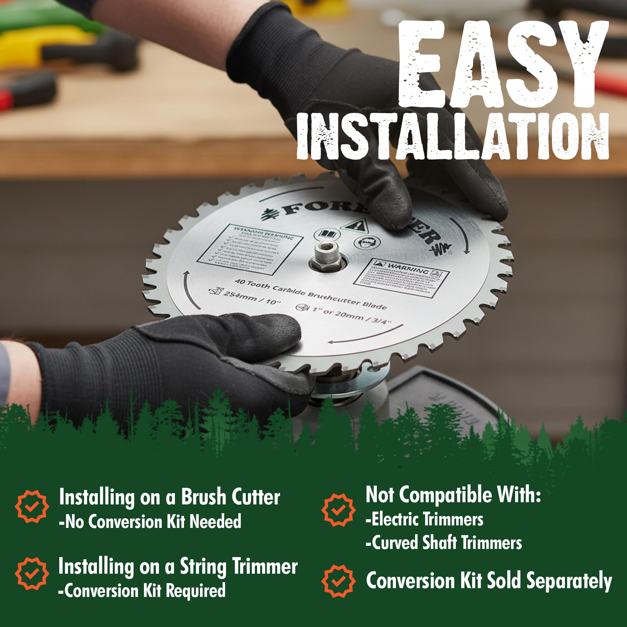 FORESTER Carbide Tip Brush Cutter Blade - 8in x 40 Teeth | Fits Most Straight Shaft Trimmers | Conversion Kit Sold Separately