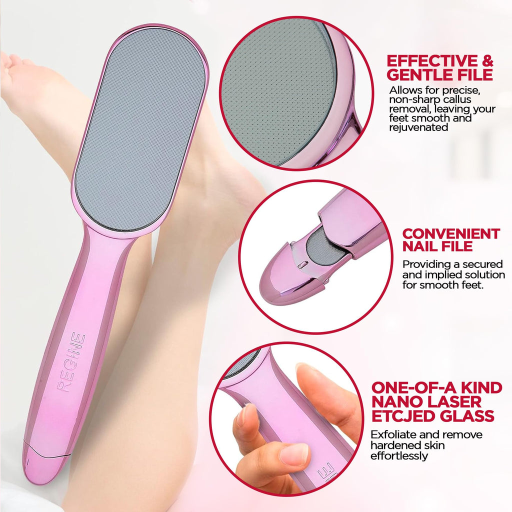 Glass Pedicure File & Callus Remover - Nano Laser Etched Foot Scraper, Pink