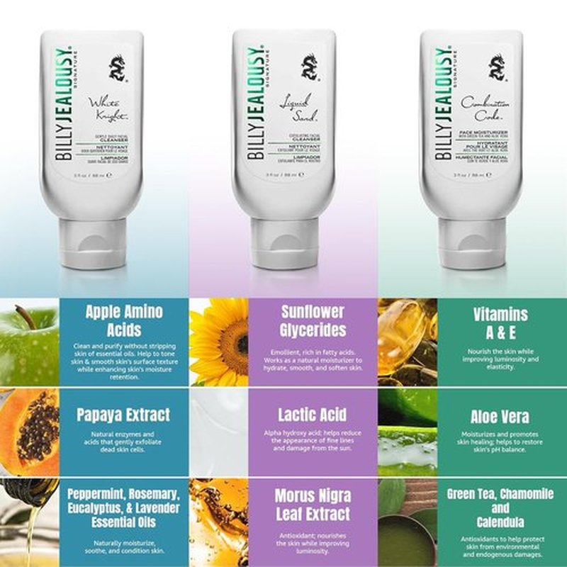 Billy Jealousy Face3Some Vegan Men's Skincare Kit - Travel Size Daily Cleanser & Moisturizer