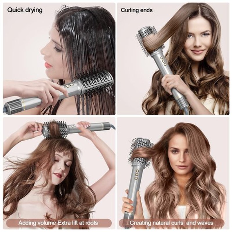 REITOW 5-in-1 Blow Dryer Brush Set - 110,000 RPM High Speed Hair Dryer & Airbrush Hair Multi Styler - No Heat Damage Auto Wrap Air Curler - Magic Hot Air Styler for at Home Styling Women Gray