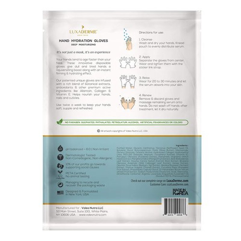 LuxaDerme Moisturizing Gloves for Dry Hands - 15ml Safflower & Shea Butter Hydrating Hand Mask - Rejuvenate Dull & Cracked Skin - Skincare Gift Set (Pack of 10)