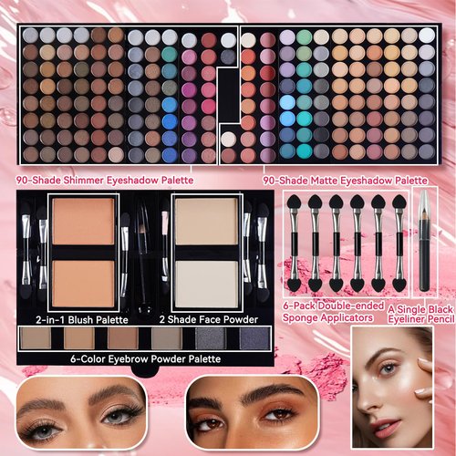 Pure Vie All-in-One Holiday Gift Makeup Set Essential Starter Bundle Include Eyeshadow Palette Lipgloss Concealer Blush Eyebrow Foundation Face Powder Eyeliner Pencil - Make up Kit for Women Full Kit