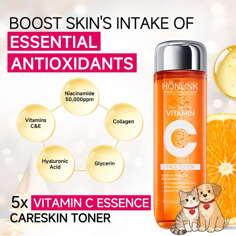Vitamin C Hydrating Face Toner 130ml, Gentle Daily Toner with Niacinamide & Hyaluronic Acid, Alcohol-Free Skin Care for All Skin Types, Valentine’s Day Gift for Her
