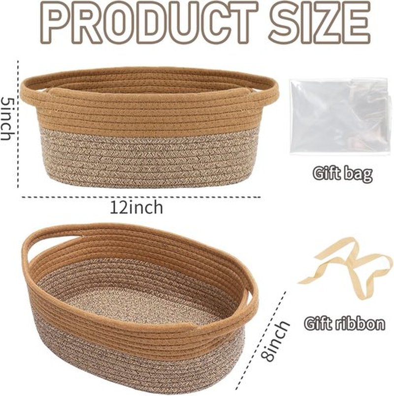 JMvicyroam Woven Basket - Small Rope Storage Bin with Handles | Versatile Organizer for Shelves and Closets, Jute & Brown