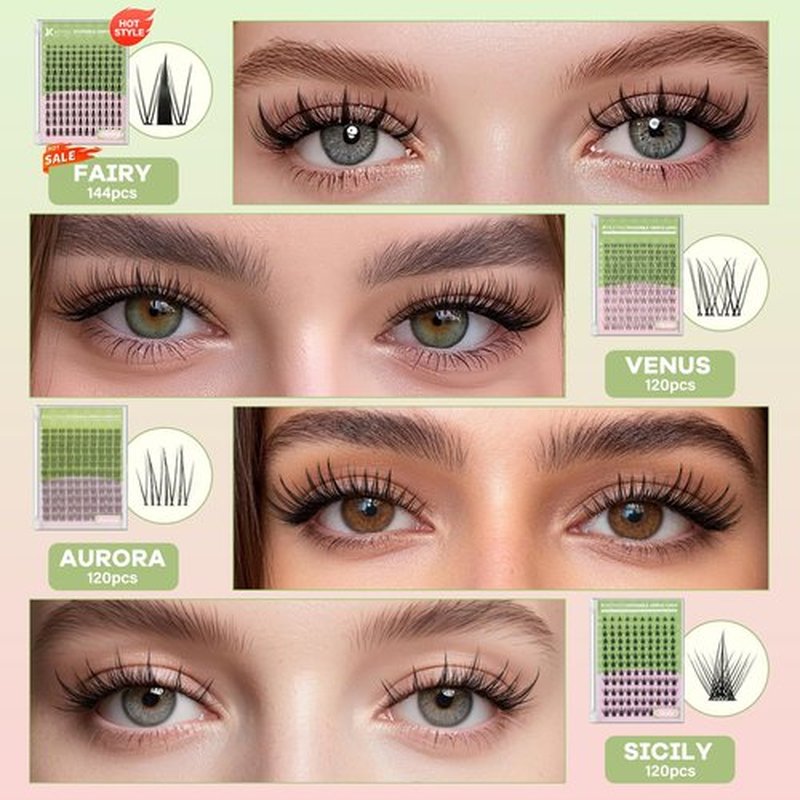 KEYYOU Aurora Lash Clusters Kit Fairy Lash Extension Kit C Curl 120Pcs Eyelash Extension Kit Wispy Natural Invisible Band Lash Kit with Waterproof DIY Lash Extension Kit at Home(Aurora-C-8-16MIX)