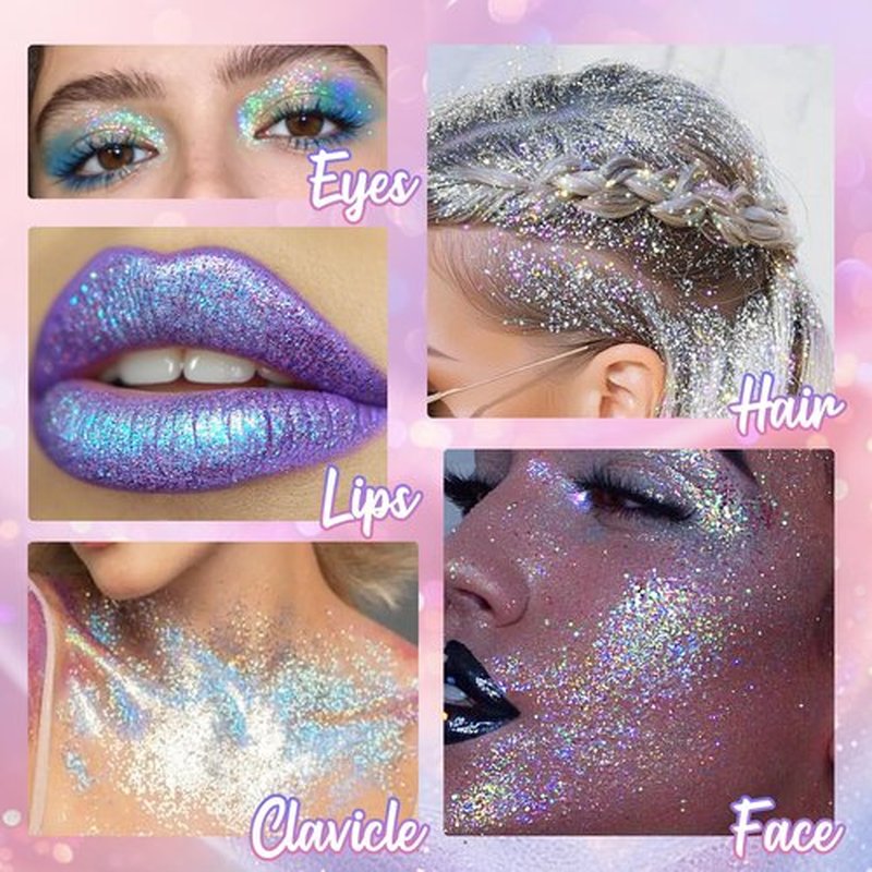 CAHOTO Pastel Rolling Glitter for Face Body & Hair, Sparkling Holographic Shimmer, Roll-on Sequins for Singer Concert Rave Festival Halloween Party Carnival, 1.35fl.oz