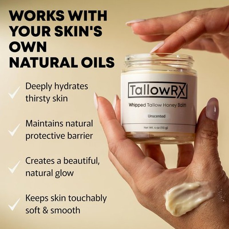 100% Grass-Fed Beef Tallow for Skin – Whipped Tallow Honey Balm, Pure & Organic Moisturizer for Face & Body with Manuka Honey, Jojoba & Calendula – Deep Hydration & Soothing (4 oz, Vanilla Scented)