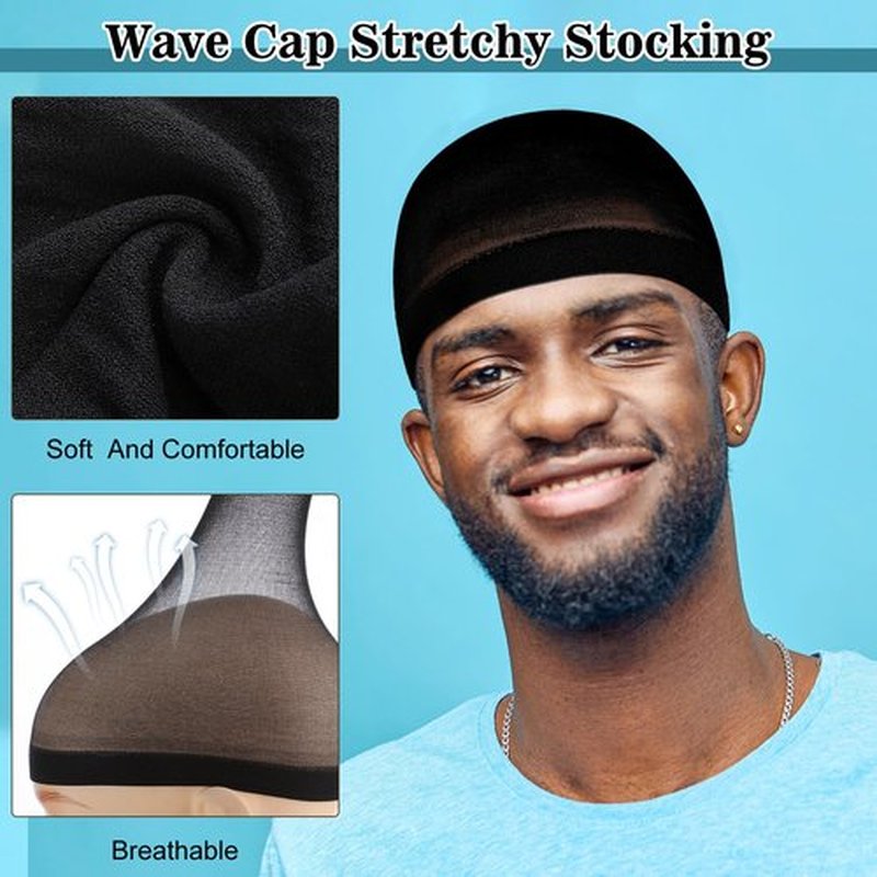 Ramede Stocking Wave Cap for Men Adult Stretchy Nylon Skull Wave Lightweight Beanie Caps Waves for Man Women(10 Pcs,Black)