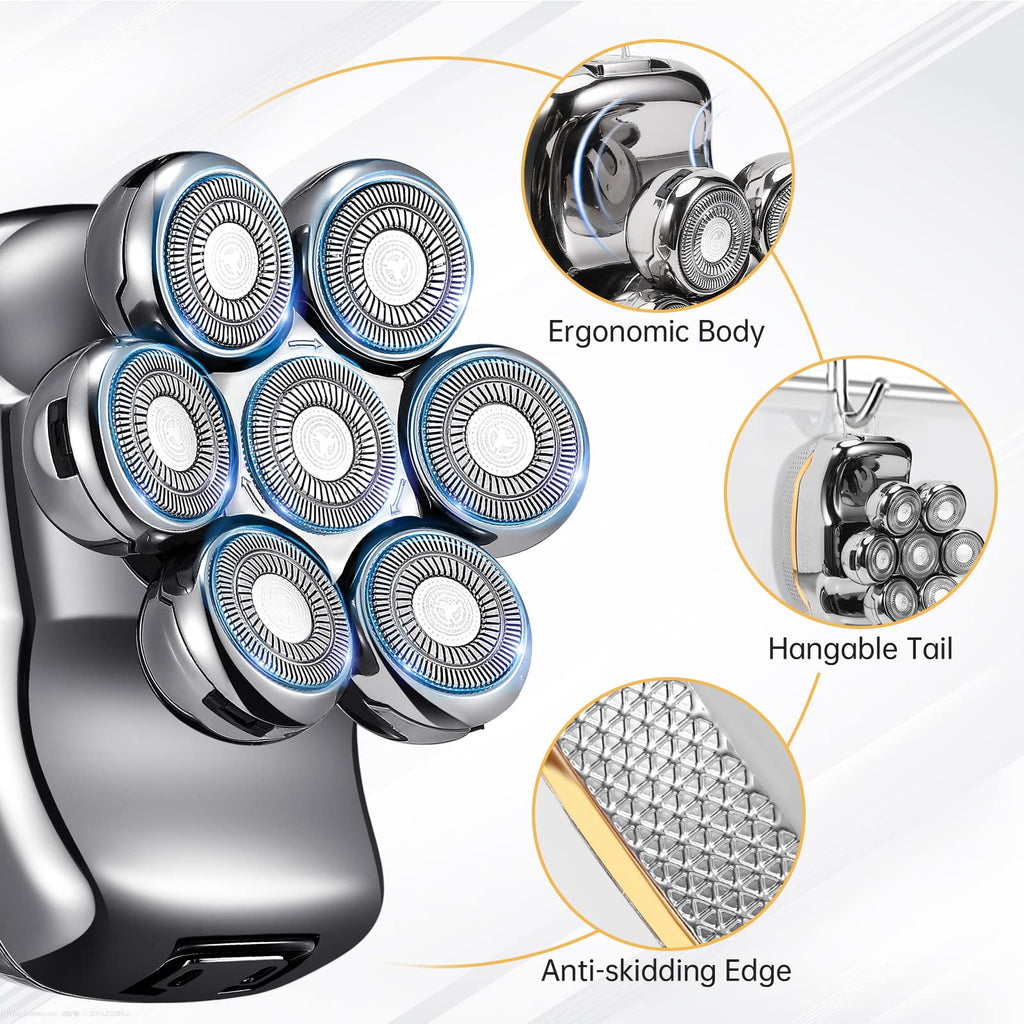 Head Shavers for Bald Men: - Electric Head Shavers for Men Wet&Dry Waterproof Cordless Electric Razor, 6-in-1 Rotary Shaver Grooming Kit with Nose Beard Trimmer Hair Clipper