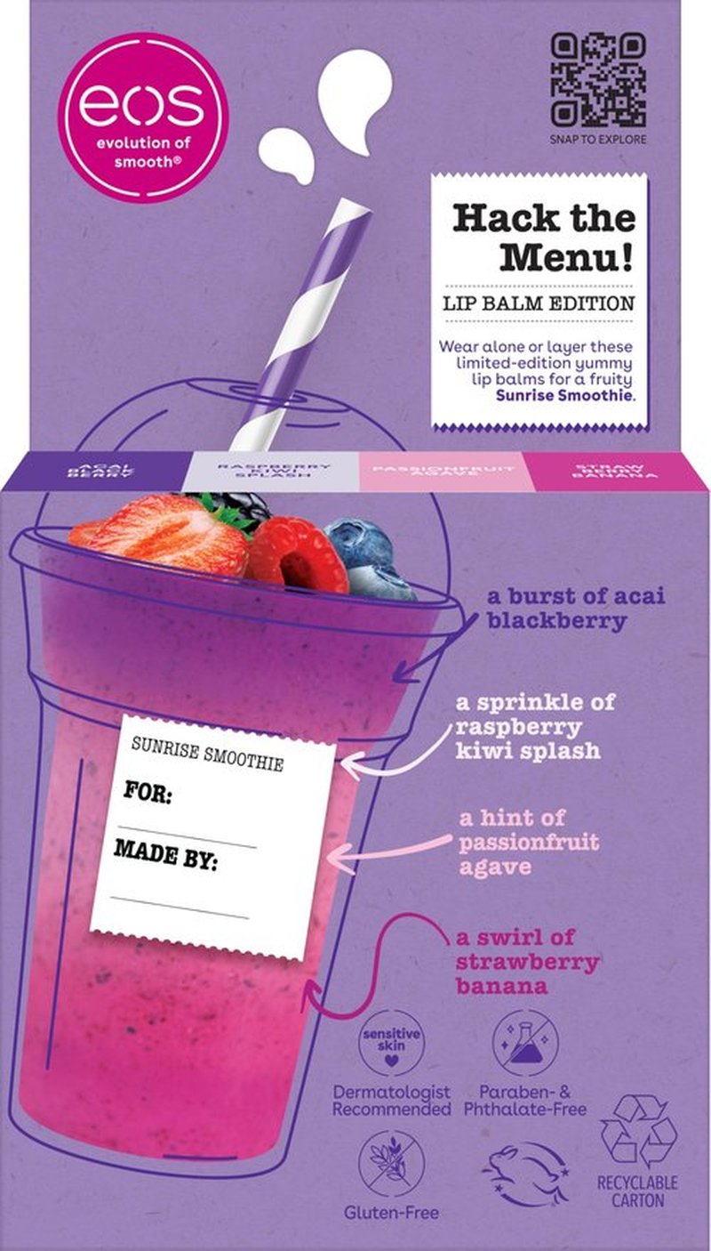 eos Flavor Lab Secret Menu Lip Balm Gift Set - Sunrise Smoothie, Limited-Edition, Moisturizing, Hydrating Lip Balm, Dry Lips, Variety Pack, 0.14 oz, 4-Pack