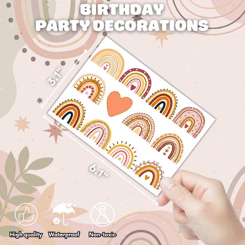 Boho Rainbow 1st Temporary Tattoos 8 Sheets 96PCS Rainbow Party Decorations Supplies Favors Boho Pastel Theme Birthday Cute Stickers Christmas Gifts for Boys Girls Class School Prizes Carnival