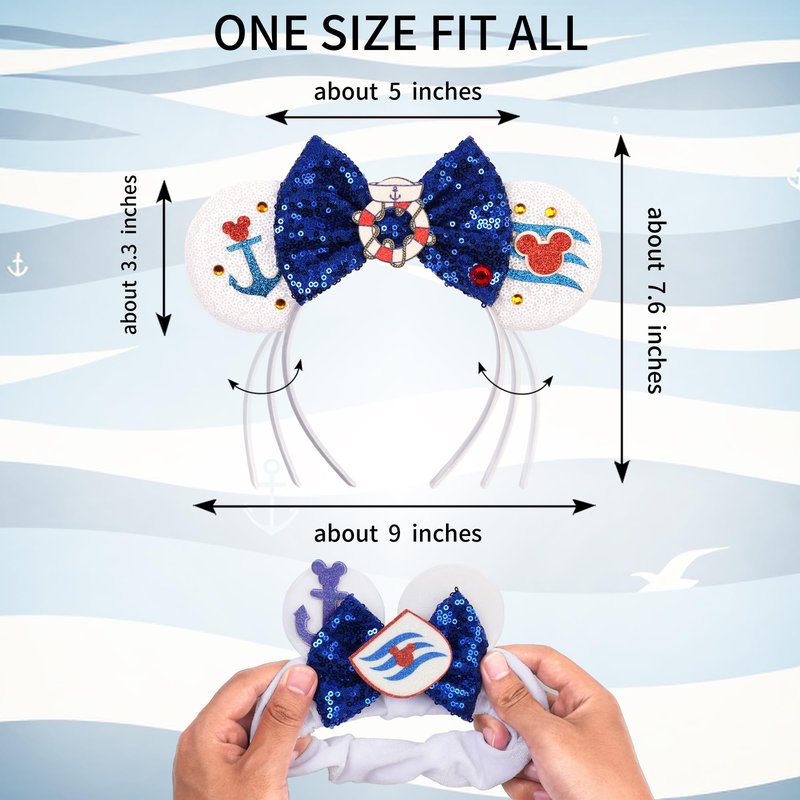 zhezesmila Cruise Ears Headband 2 Set Sequin Mouse Ears for Women Hair Accessories for Cruise Trip Costume Party Decoration