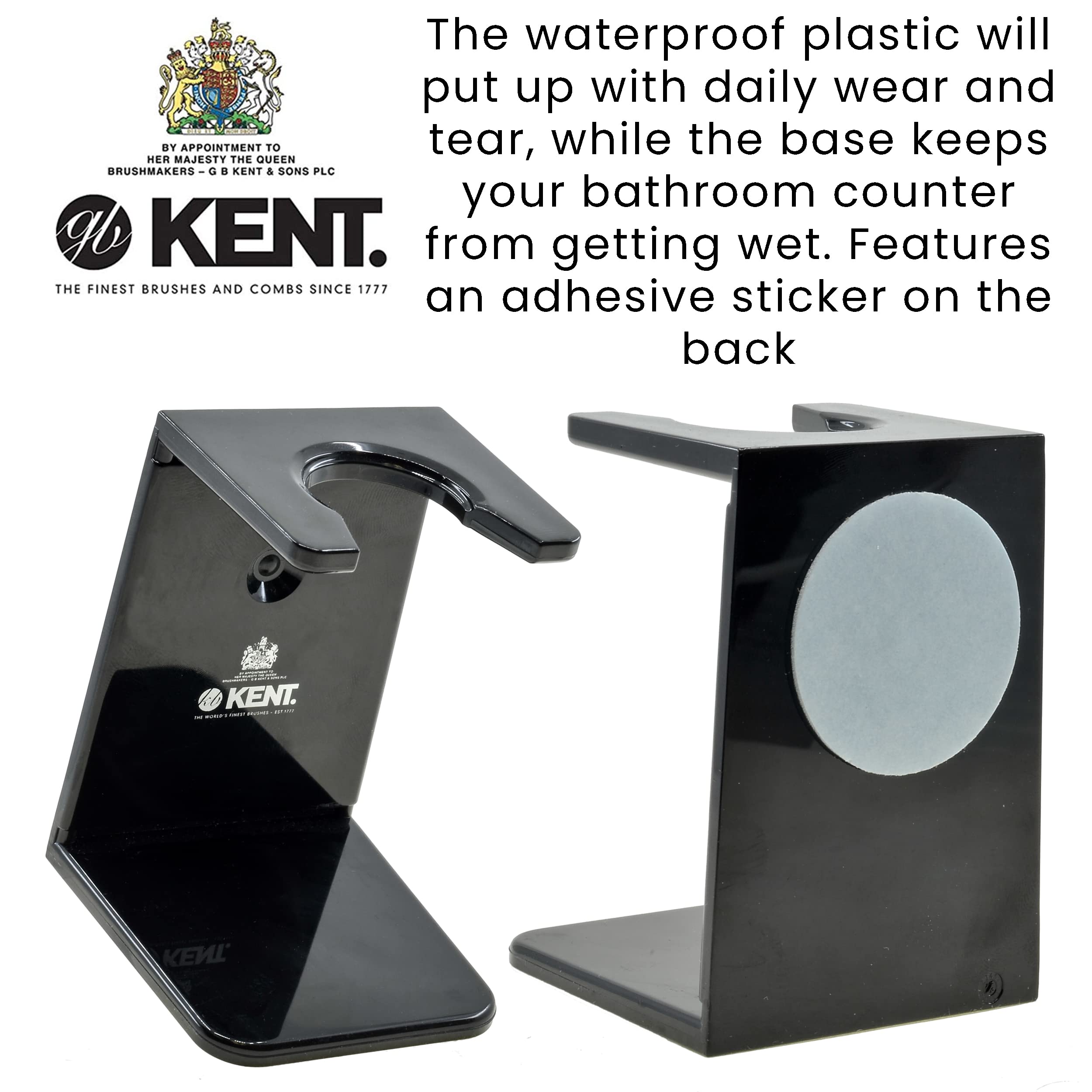 KENT VSB1 Small Black Plastic Shaving Brush Stand for Self Adhesive Hang Drying Shave Brush. Essential Part of Any Mens Shaving Kit, Shaving Brush Holder Extends Natural Bristle Shaving Brushes Life