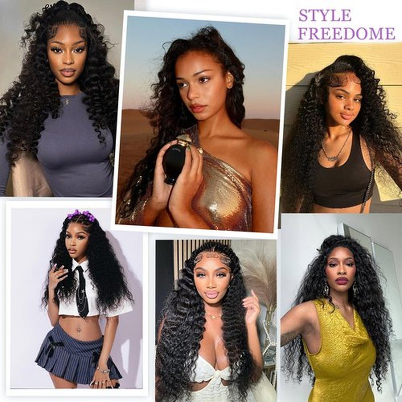 30 Inch Deep Wave Lace Front Wigs Human Hair 13x6 HD Real Human Hair Wig 12A Natural Black Glueless Curly Wig Human Hair Pre Plucked for Women Invisilbe Hairline Tiny Knots 200 Density Longer Life