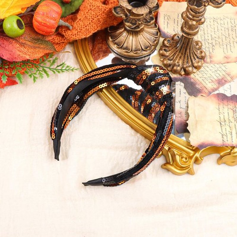 Lanmerry Halloween Baby Girl Headbands with Bows Knotted Headband for Women Sparkly Headbands Girls Fashion Gifts Girls Glitter Sequins Hair Accessories