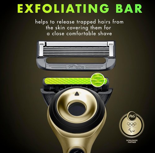 GilletteLabs Exfoliating Bar Razor for Men | Champion Gold Edition with Magnetic Stand - 1 Handle, 1 Refill